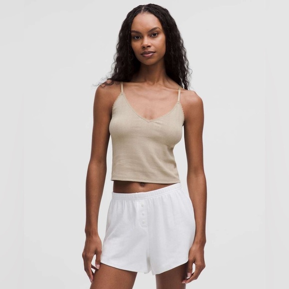 🆕🤍 Lululemon Cotton Pointelle Cropped Cami Tank - Sheer Oak - Picture 2 of 9